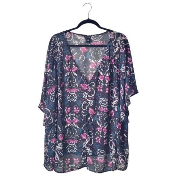 Torrid Floral Flutter Short Sleeve V-Neck Blouse - Picture 1 of 5